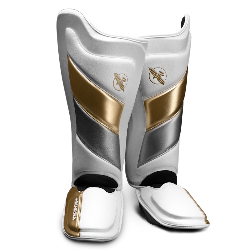 HAYABUSA T3 STRIKING SHIN GUARDS WHITE/GOLD