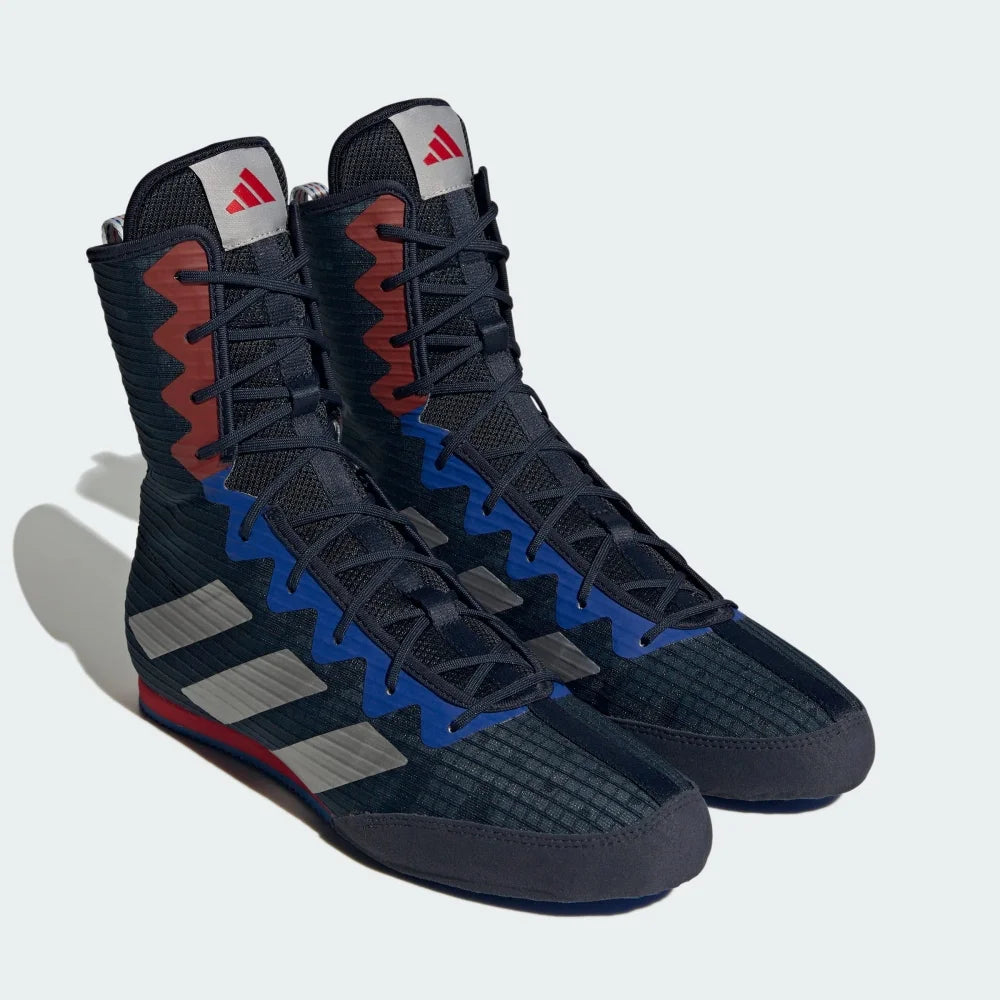 ADIDAS BOKSSCHOEN BOX HOG 4 ZWART/BLAUW/ROOD