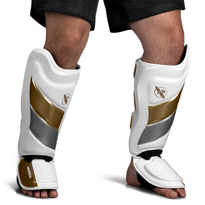 HAYABUSA T3 STRIKING SHIN GUARDS WHITE/GOLD